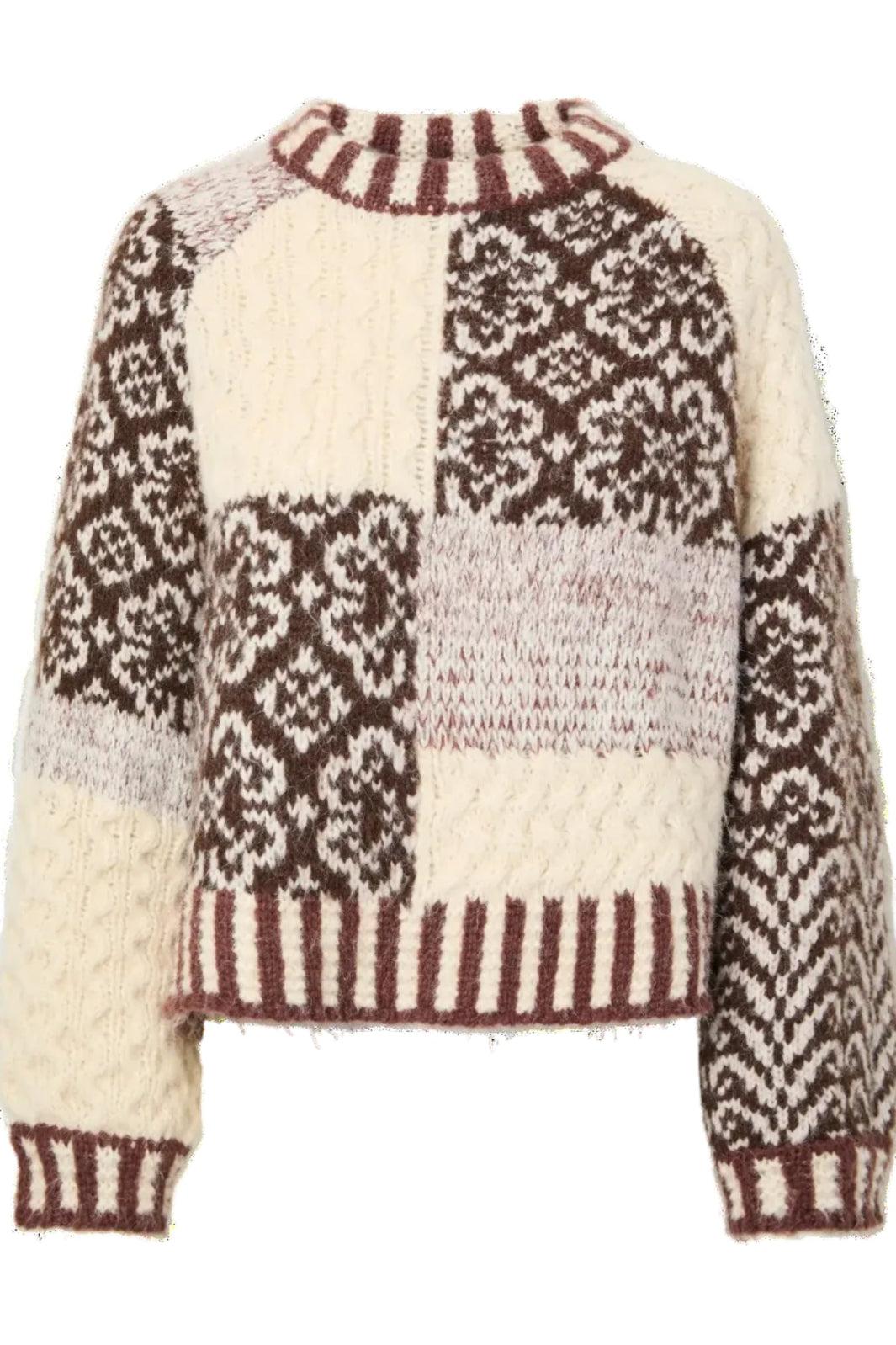 Pieces - Pcfusion Ls O-Neck Colorblock Knit - 5129668 Greige Natural Tones Colorblock