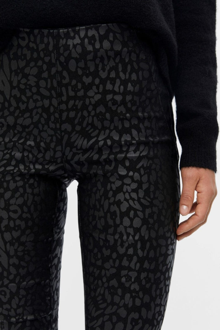 Object - Objbelle Coated Leggings - Black/Animal Bukser 