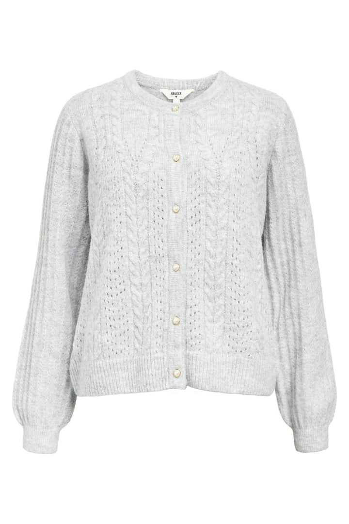 Object - Objflora Re Ls Knit Button Cardigan - 4789037 Light Grey Melange Cardigans 
