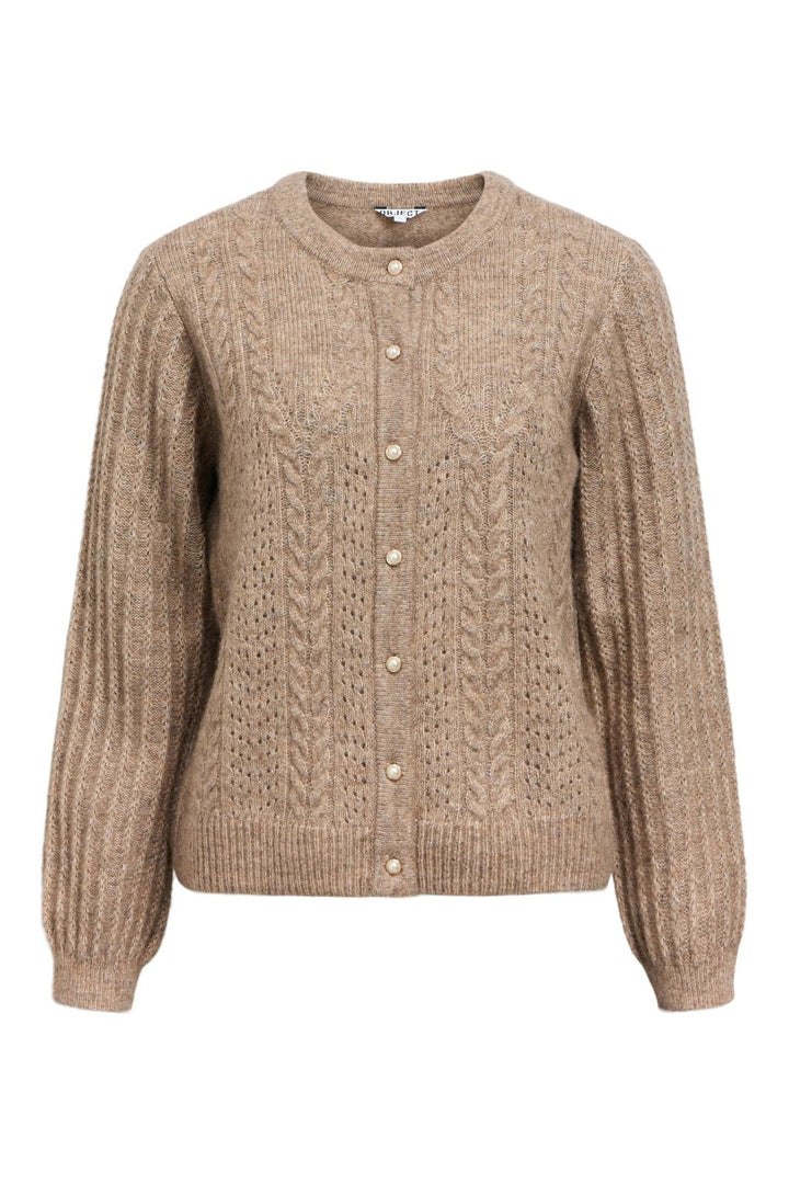 Object - Objflora Re Ls Knit Button Cardigan - 4861173 Desert Taupe Melange Cardigans 