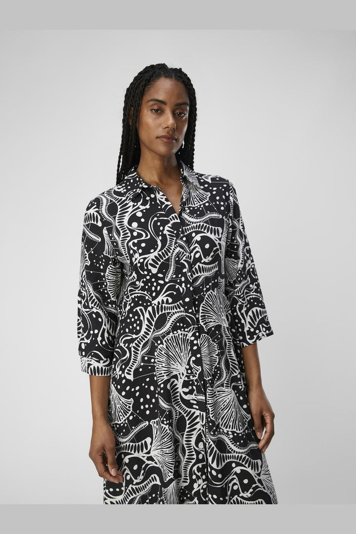 Object - Objjessa Alli 3/4 Shirt Dress 132 - 4529413 Black White Sand