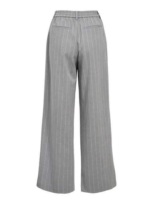 Object - Objlisa Wide Pant - 4800477 Medium Grey Melange Humus Pinstripe Bukser 