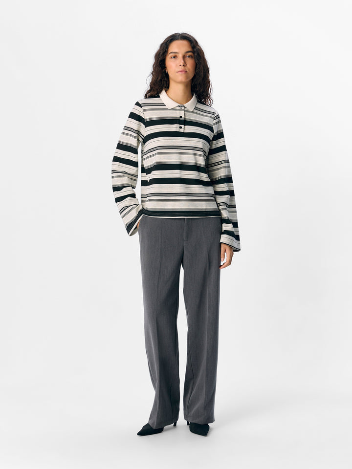 Object - Objpollo L/S Polo Top Dfw - 4828290 Light Grey Melange Black-Cd Bluser 