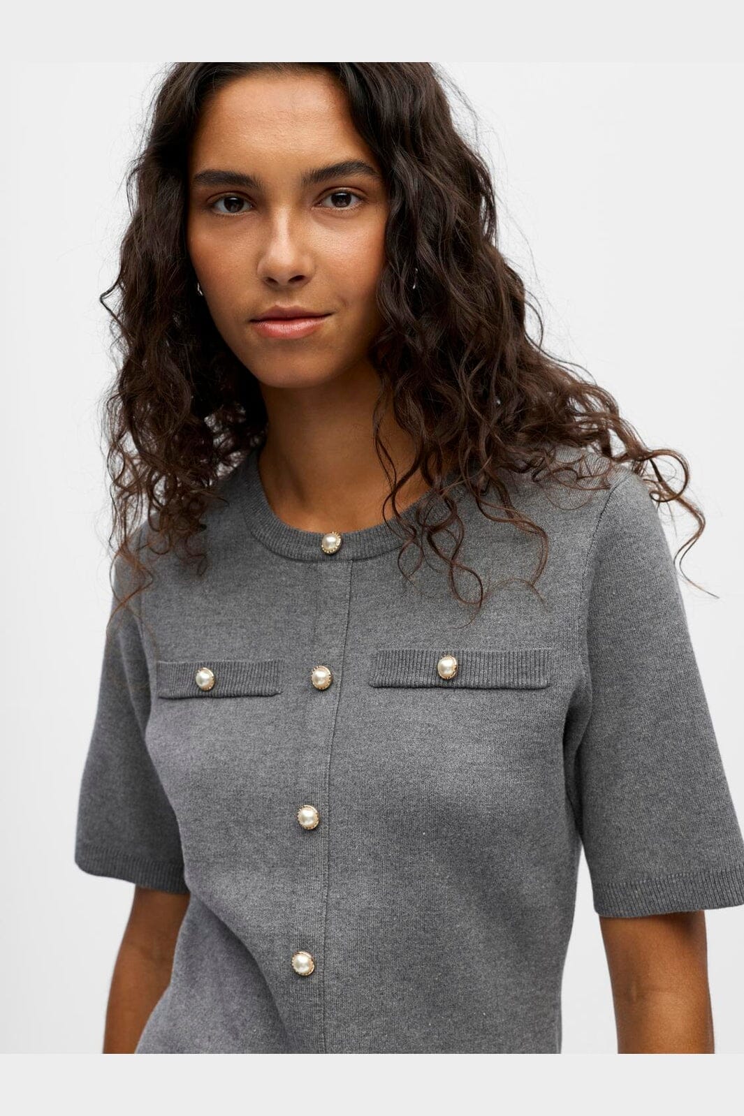 Object - Objreynard S/S Knit Re Dress - 4979977 Medium Grey Melange Mop