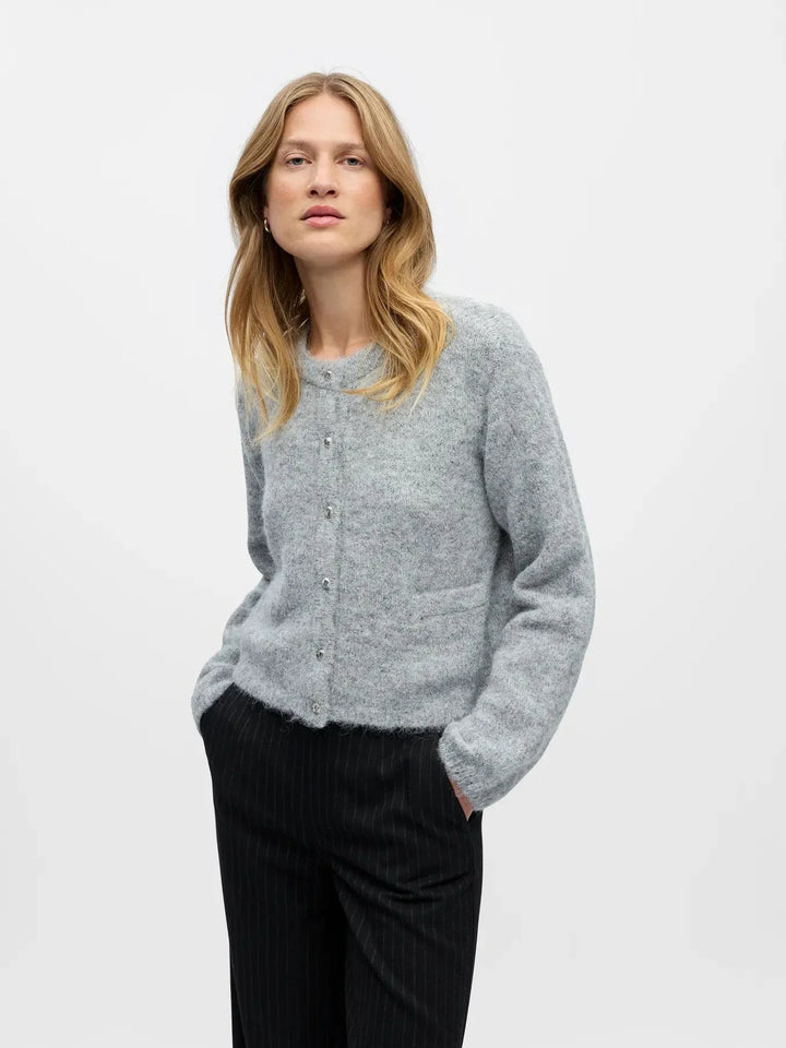 Object - Objsaggia Re L/S Knit Cardigan - 4859656 Medium Grey Melange Cardigans 