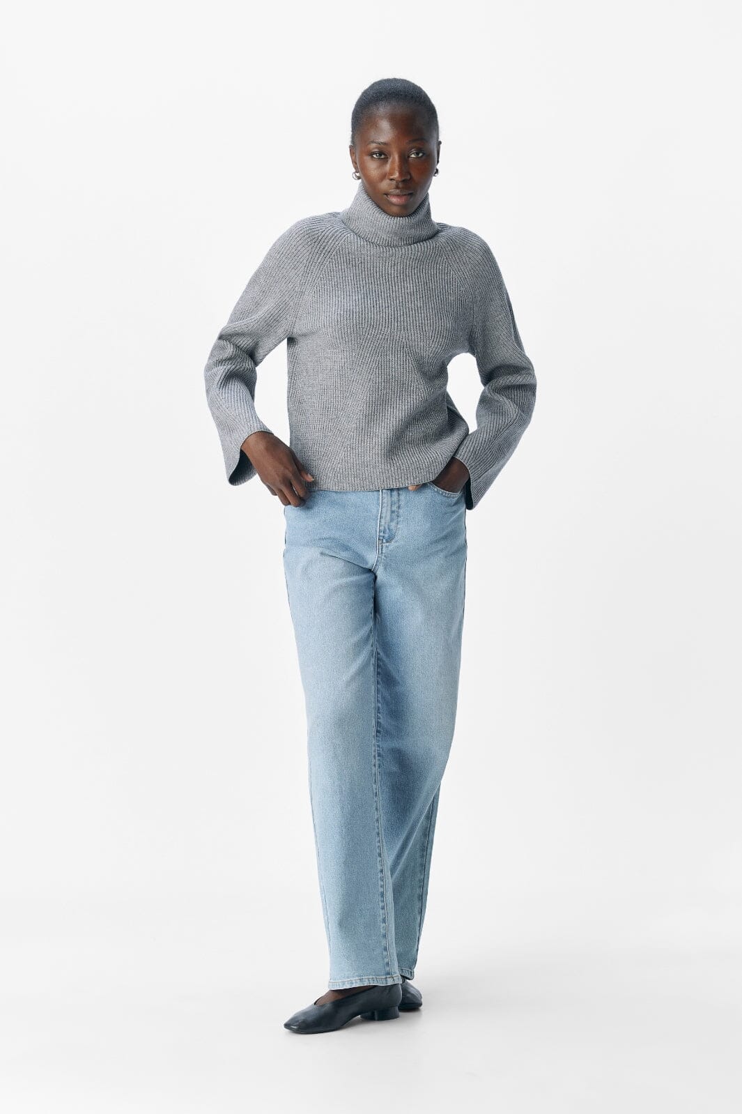 Object - Objviola Ls Lo Rollneck Knit - 4789500 Medium Grey Melange Strikbluser 