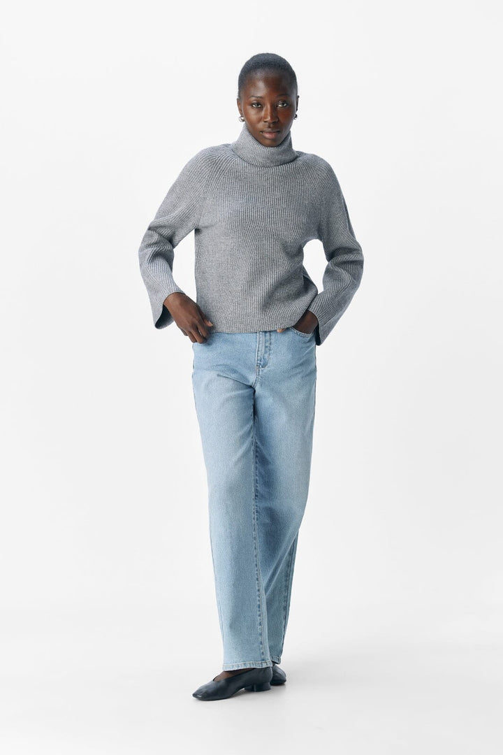 Object - Objviola Ls Lo Rollneck Knit - 4789500 Medium Grey Melange Strikbluser 