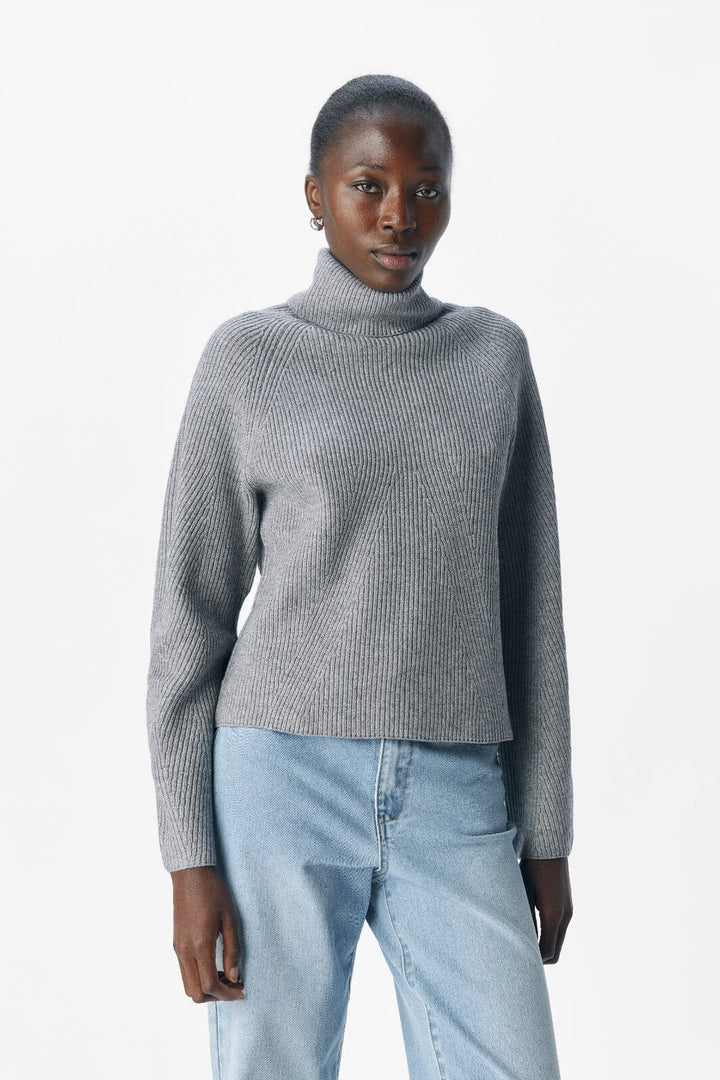 Object - Objviola Ls Lo Rollneck Knit - 4789500 Medium Grey Melange Strikbluser 