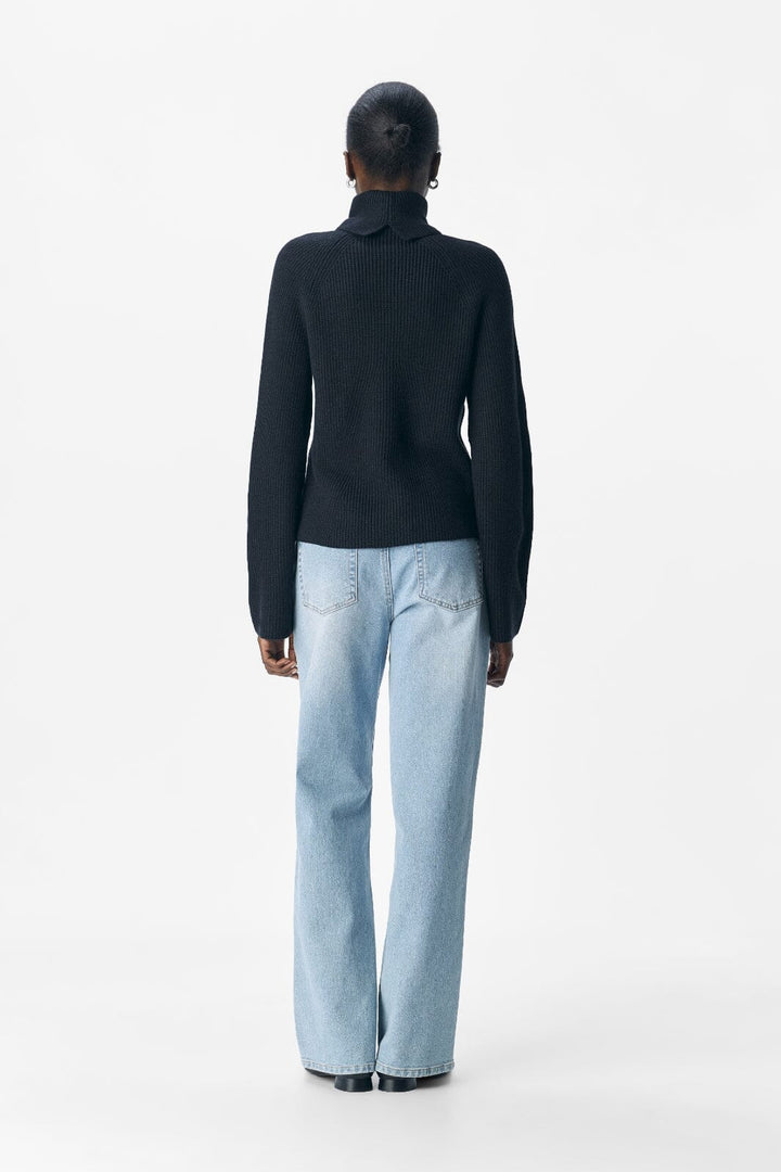 Object - Objviola Ls Lo Rollneck Knit - 4803559 Black Strikbluser 