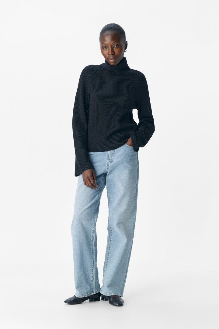 Object - Objviola Ls Lo Rollneck Knit - 4803559 Black Strikbluser 