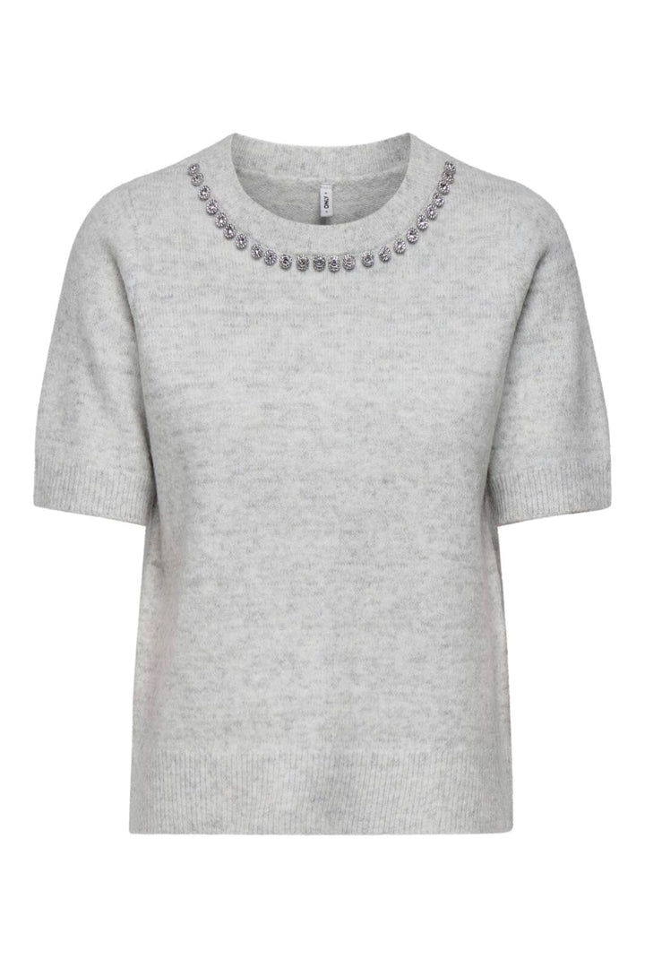 Only - Onlabby Life Ss Bling Top O-Neck Knt - 4894600 Light Grey Melange Silver Bling T-shirts 
