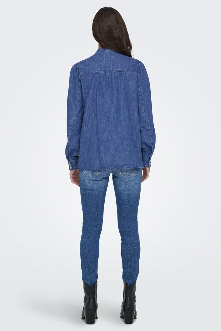Only - Onlakira Ls Bow Shirt Qyt - 4658421 Medium Blue Denim Skjorter 