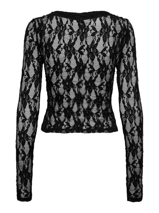 Only - Onlalba L/S V-Neck Lace Top - 4957011 Black Bluser 