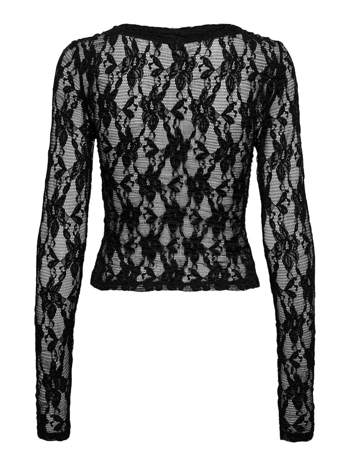 Only - Onlalba L/S V-Neck Lace Top - 4957011 Black Bluser 