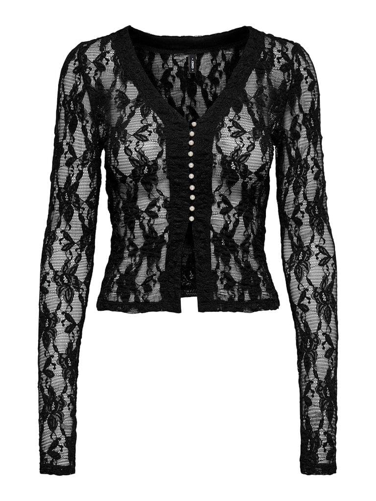 Only - Onlalba L/S V-Neck Lace Top - 4957011 Black Bluser 