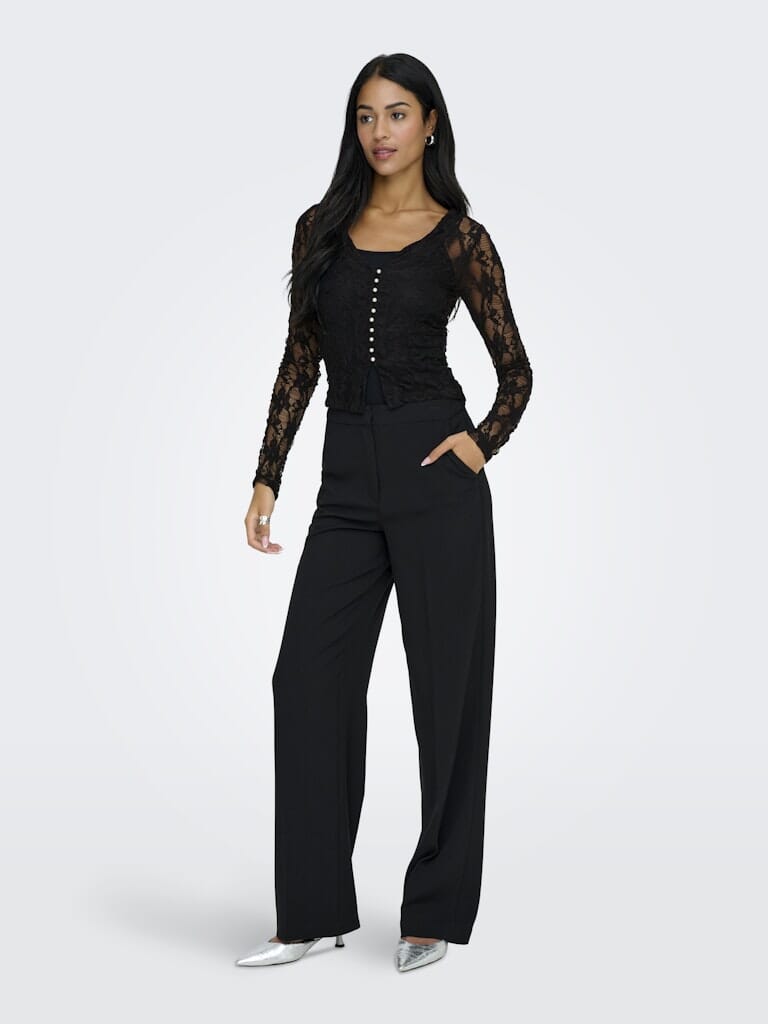 Only - Onlalba L/S V-Neck Lace Top - 4957011 Black Bluser 