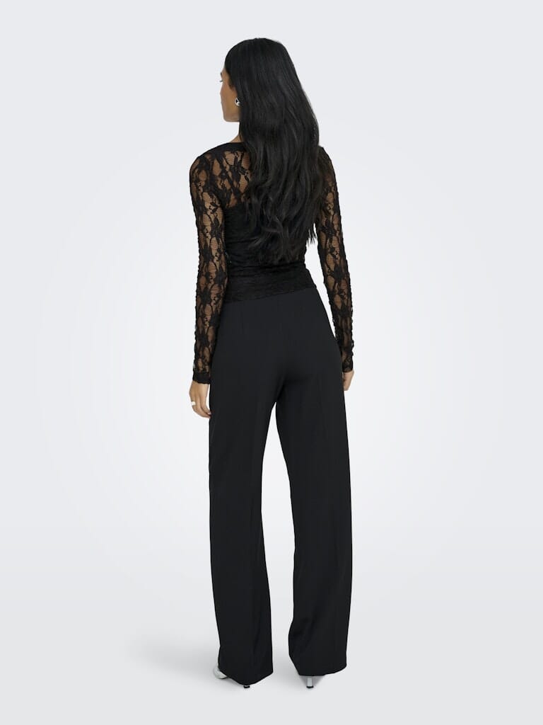 Only - Onlalba L/S V-Neck Lace Top - 4957011 Black Bluser 