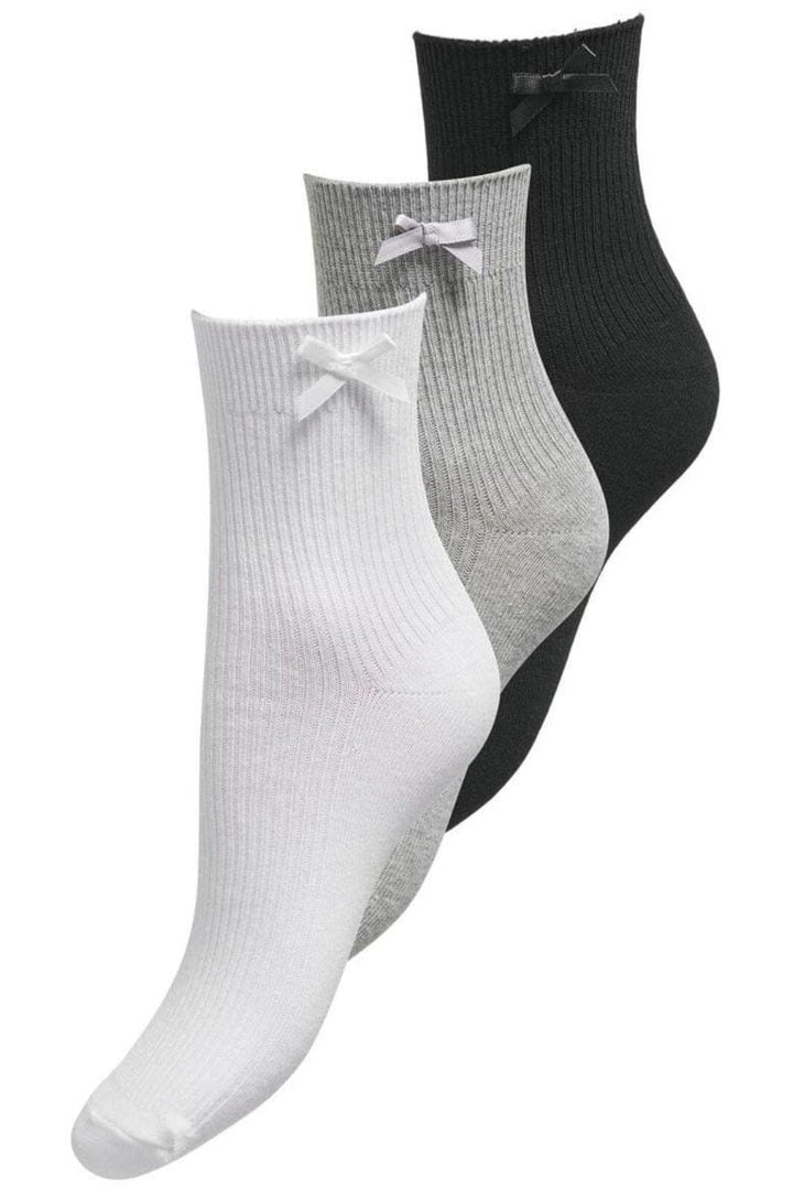 Only - Onlasta Bow 3-Pack Sock Acc - 4703453 Bright White +1Xblack + 1Xlgm Strømper 
