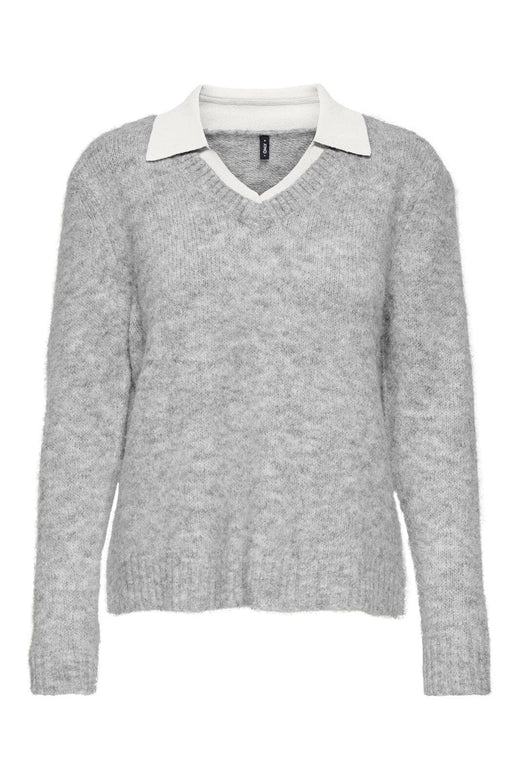 Only - Onlazu Ls Polo Neck Knt - 4959031 Light Grey Melange Cloud Dancer