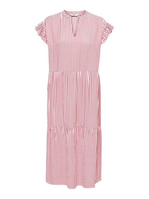 Only - Onlbari Sl Fril Vneck Midi Dress - 5029953 Romance Rose W. Spice Apple Kjoler 