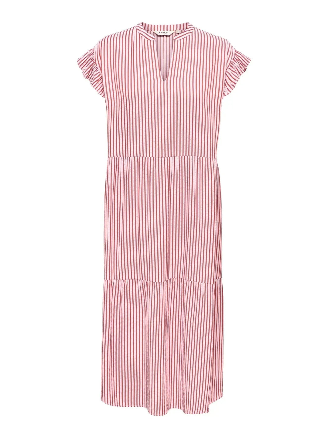 Only - Onlbari Sl Fril Vneck Midi Dress - 5029953 Romance Rose W. Spice Apple Kjoler 