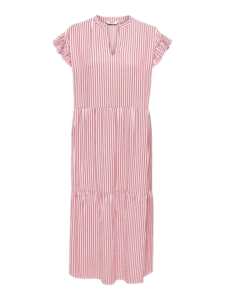 Only - Onlbari Sl Fril Vneck Midi Dress - 5029953 Romance Rose W. Spice Apple Kjoler 