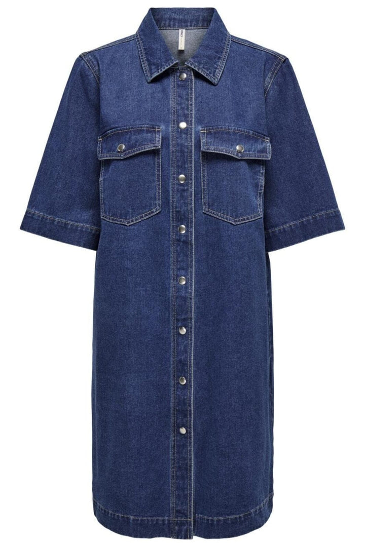 Only - Onlbelle S/S Button Dress Gua - 4506888 Dark Blue Denim