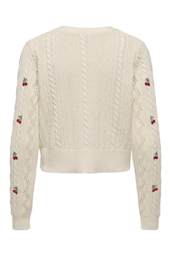 Only - Onlbirtie Ls Emb V-Neck Cardigan Knt - 4982281 Ecru Barbad Cherry/Laurel Wre/Cherry Emb