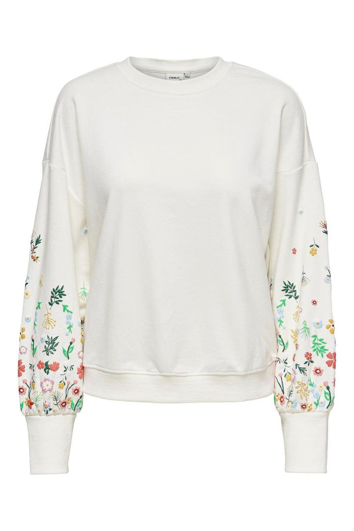 Only - Onlbrooke L/S O-Neck Flower Swt - 4236763 Cloud Dancer Sleeve Flower