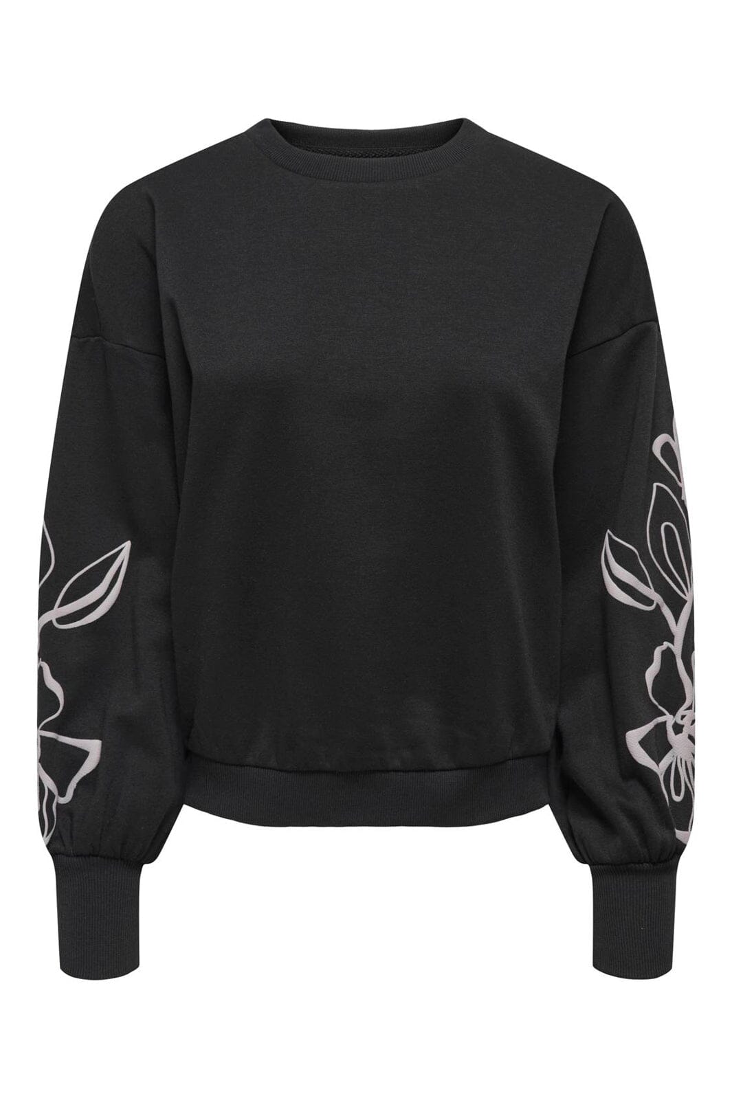 Only - Onlbrooke L/S O-Neck Flower Swt - 4989287 Black Magnolia Flower Sleeve Puff