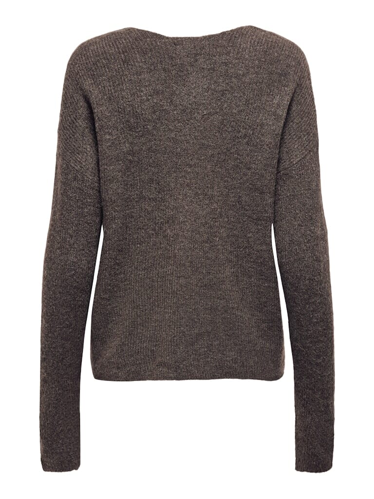 Only - Onlcamilla V-Neck L/S Pullover Knt - 4807844 Chocolate Martini Melange Strikbluser 