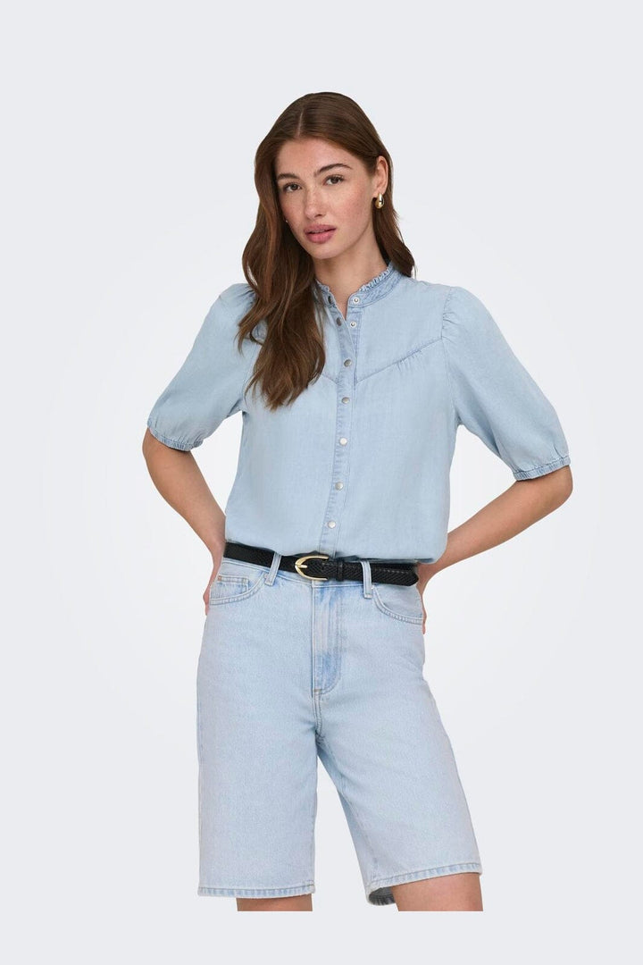 Only - Onlcharis Life 2/4 Frill Shirt Cc - 4977041 Light Blue Denim
