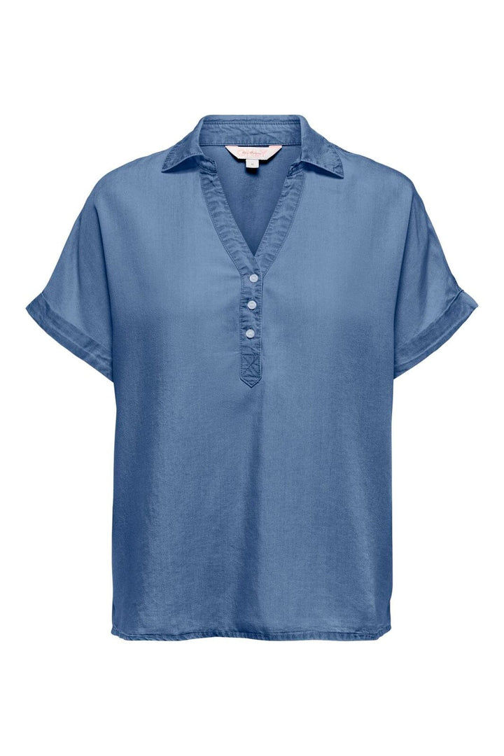 Only - Onlcharis Life Cap Sleeve Shirt Cc - 4977051 Medium Blue Denim