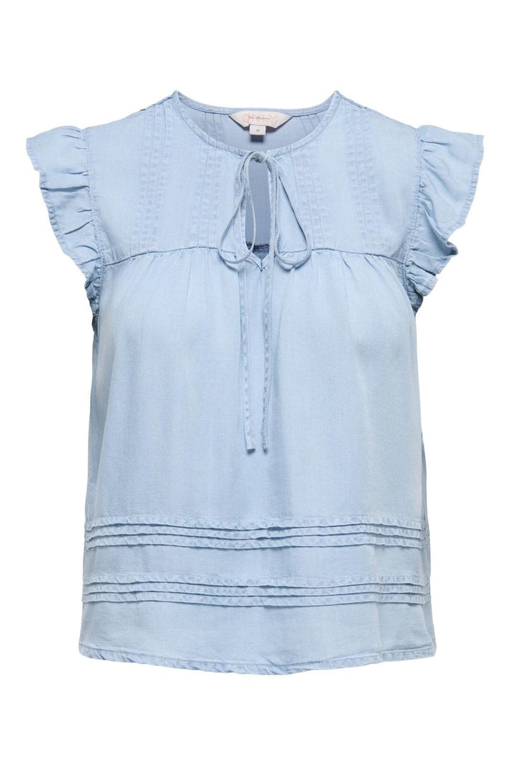 Only - Onlcharis Life Sl Tie Neck Top Cc - 4910877 Light Blue Denim