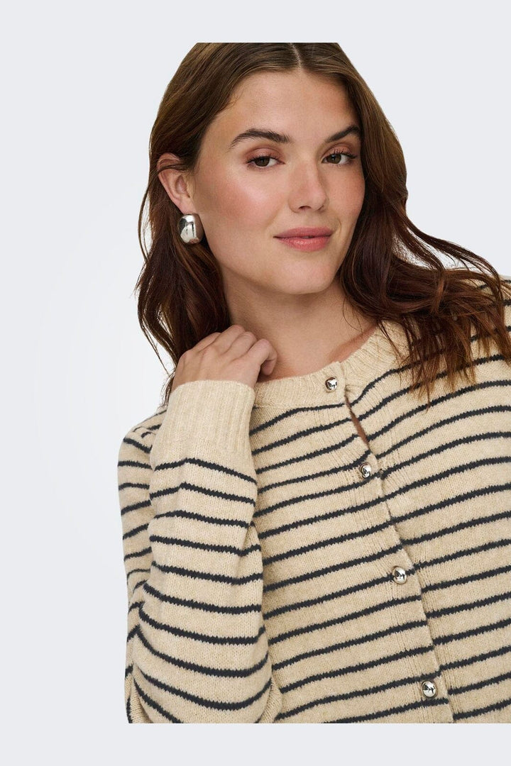 Only - Onlchester Life Ls Stripe Cardi Cc Knt - 4917596 Humus Niht Sky/Mel/Silver Button