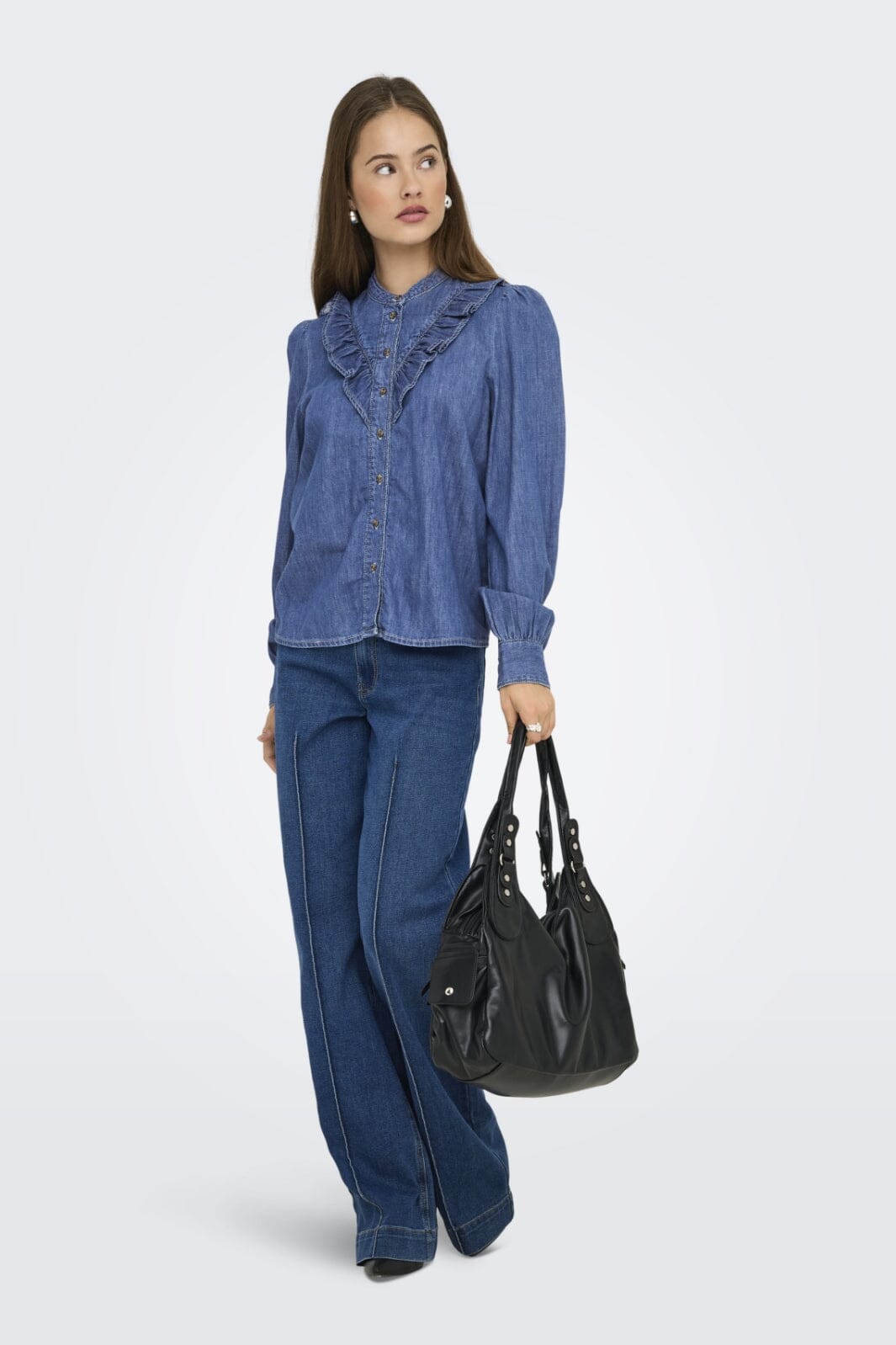 Only - Onldasha-Sevigny L/S Frill Shirt Akm - 4803471 Medium Blue Denim
