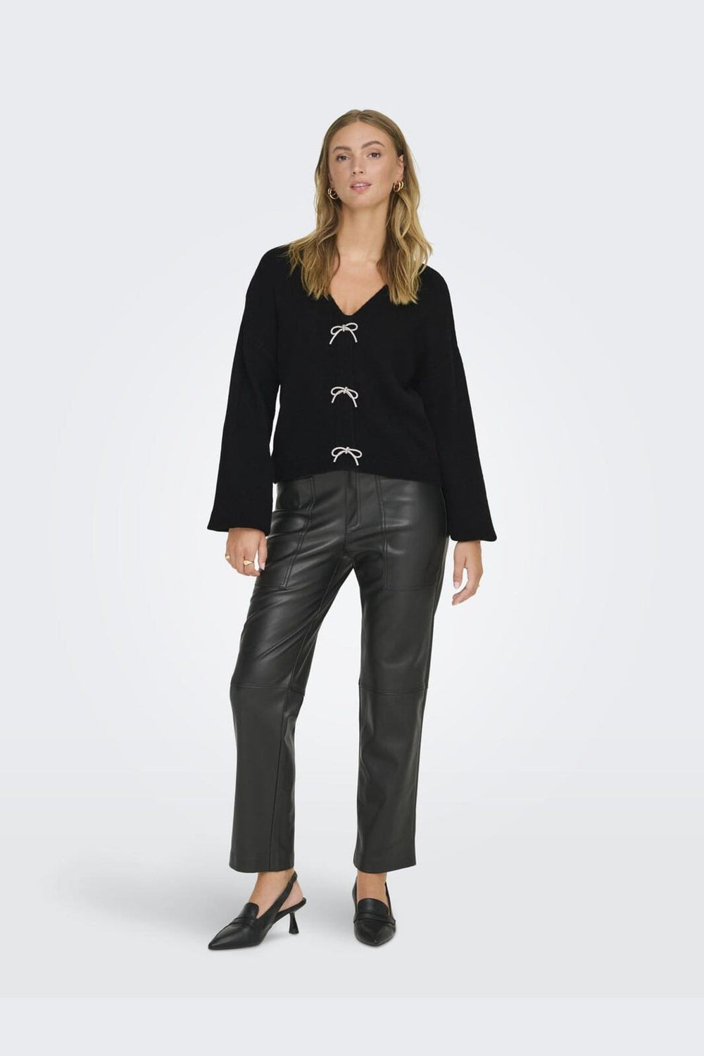 Only - Onldonna Ls Bow V-Neck Knt - 4699811 Black