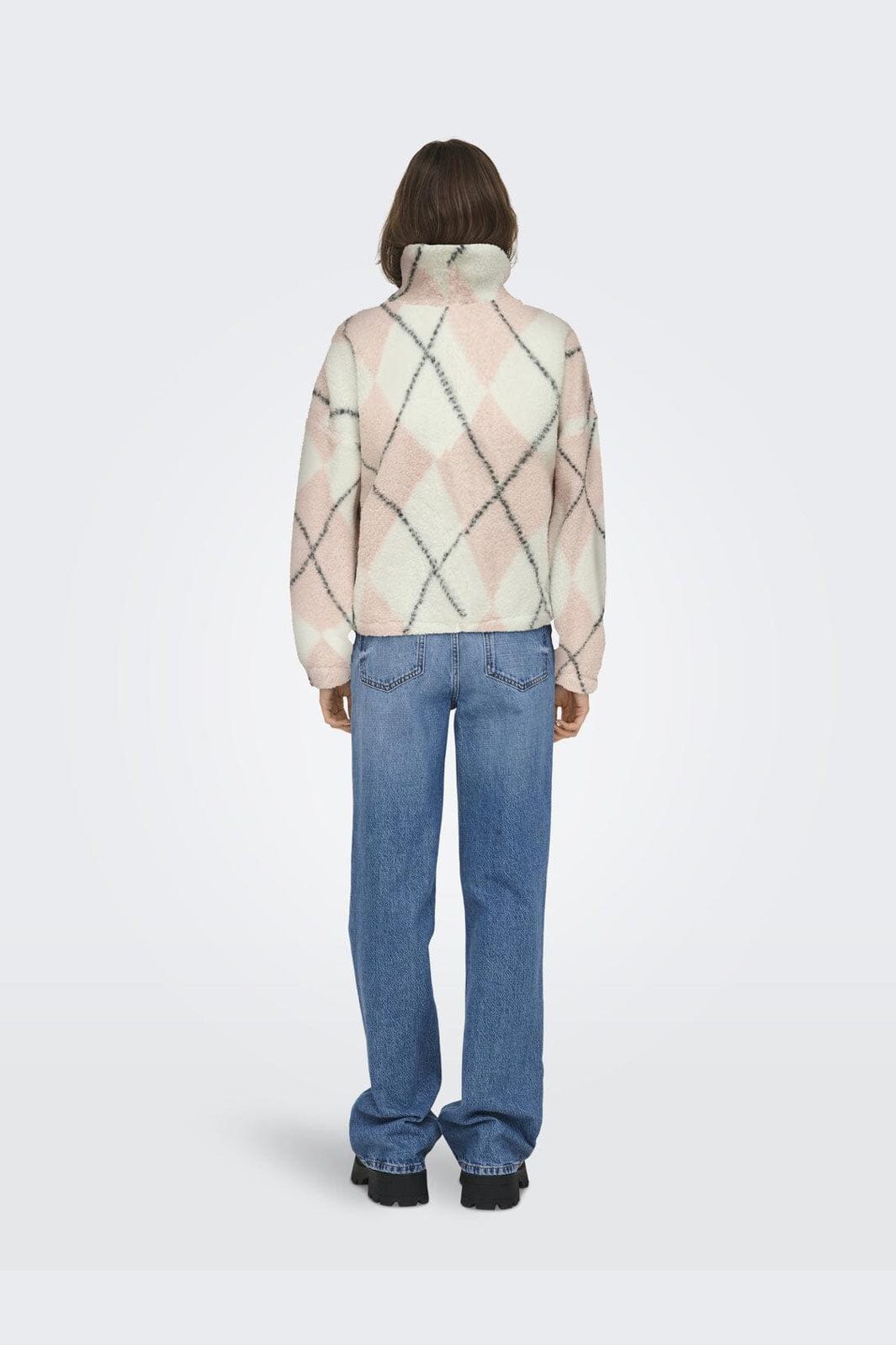 Only - Onleline Life L/S Zip Teddy Swt - 4925874 Rose Smoke Cloud Dancer + Black + Label Brooklyn