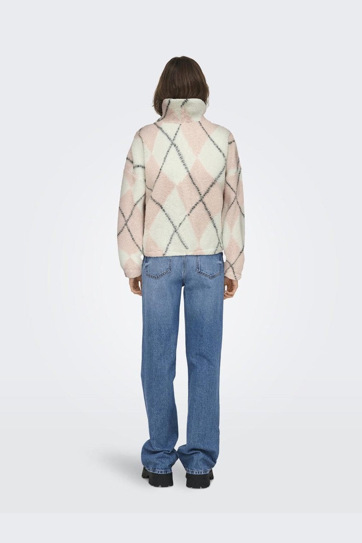 Only - Onleline Life L/S Zip Teddy Swt - 4925874 Rose Smoke Cloud Dancer + Black + Label Brooklyn