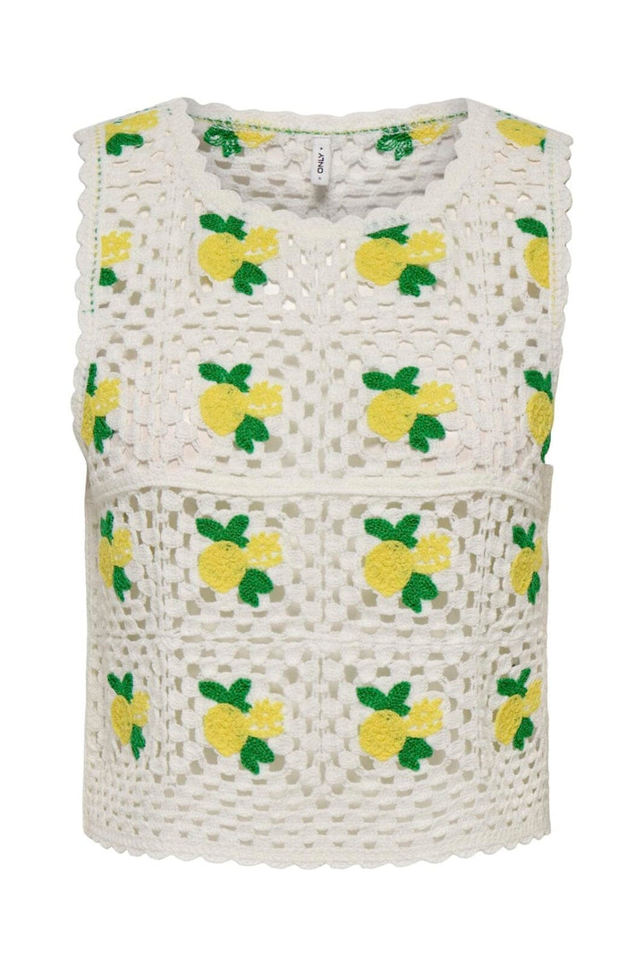 Only - Onlemma Sl O-Neck Crochet Top Knt - 5042715 Birch Lemon/Yarrow/Jelly Bean