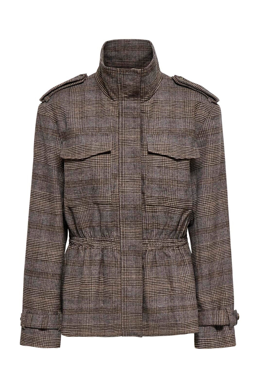 Only - Onleve L/S Check Peplum Jacket - 5232554 Mocha Meringue Choclate Torte