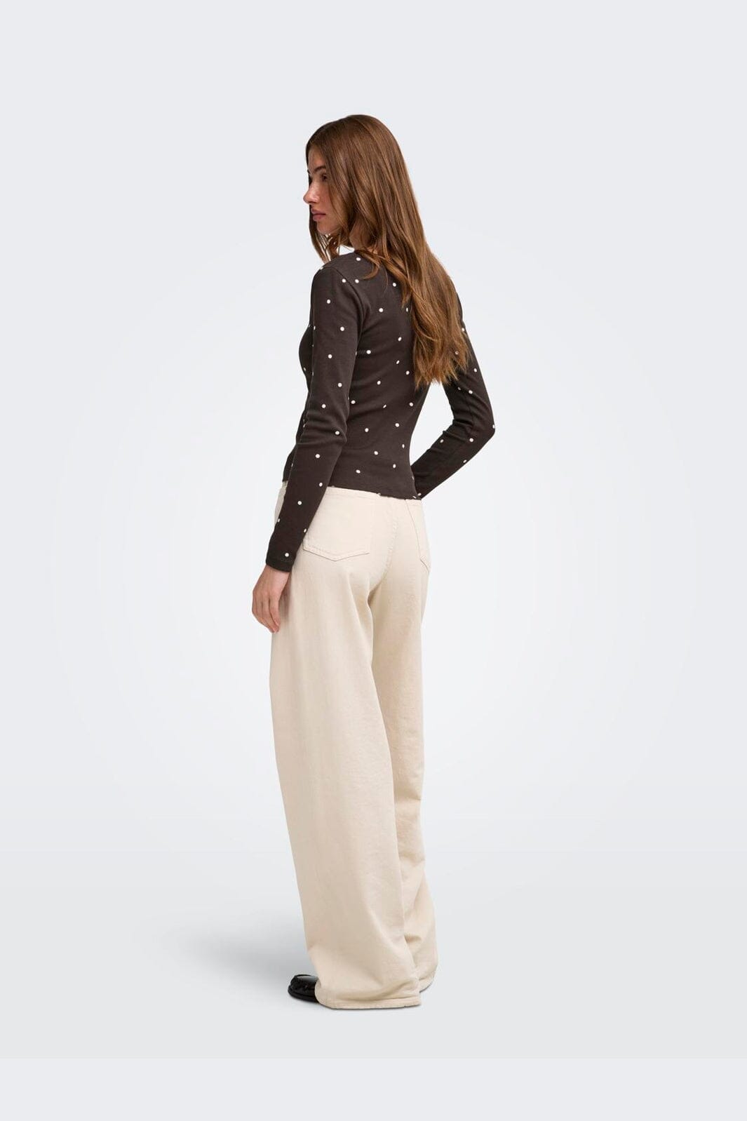 Only - Onlfenja L/S V-Neck Top - 5134740 Coffee Bean Cloud Dancer Dot