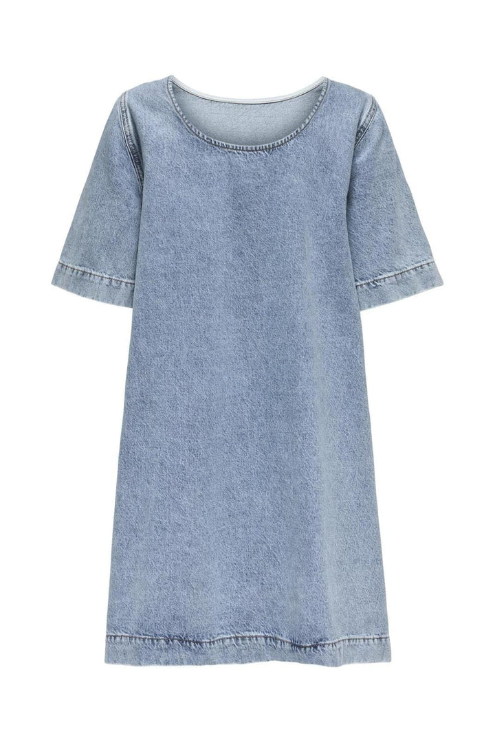 Only - Onlgigi Bow S/S A-Shape Dress Cro - 4721086 Light Blue Denim