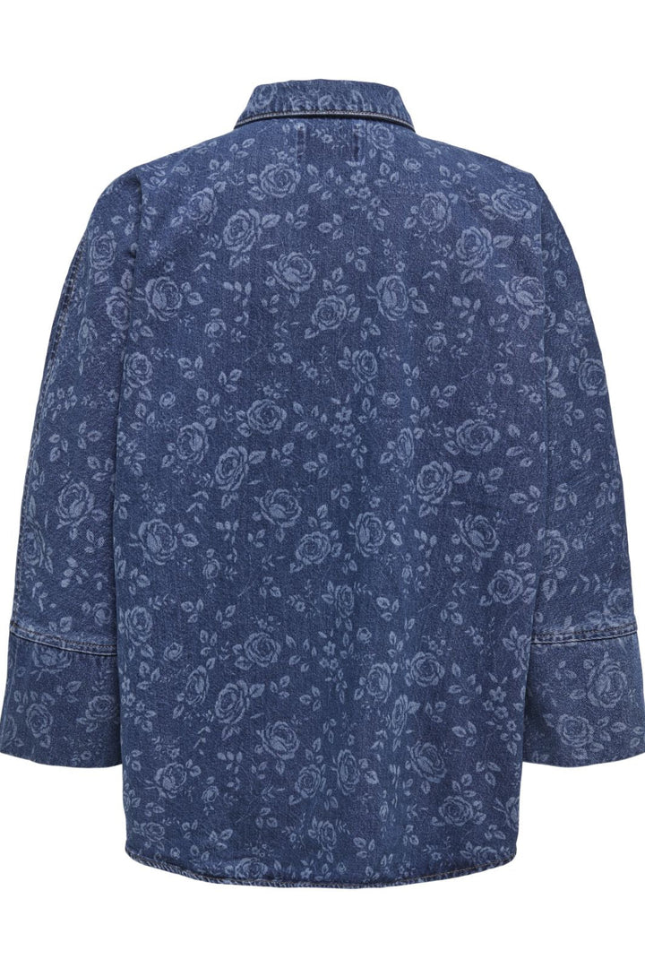 Only - Onlgrace 3/4 Shirt Rose Pim - 4801399 Medium Blue Denim Roses Skjorter 
