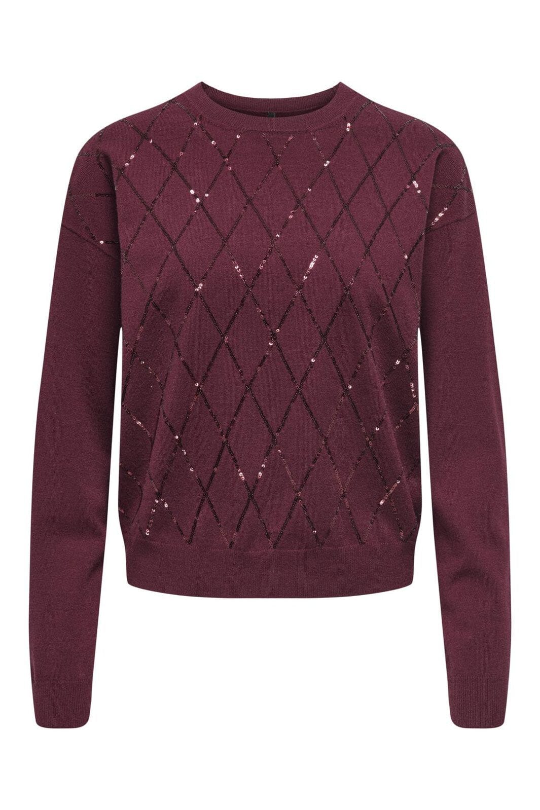 Only - Onlhalifax Ls Sequins O-Neck Knt - 4947030 Zinfandel Dtm Sequins