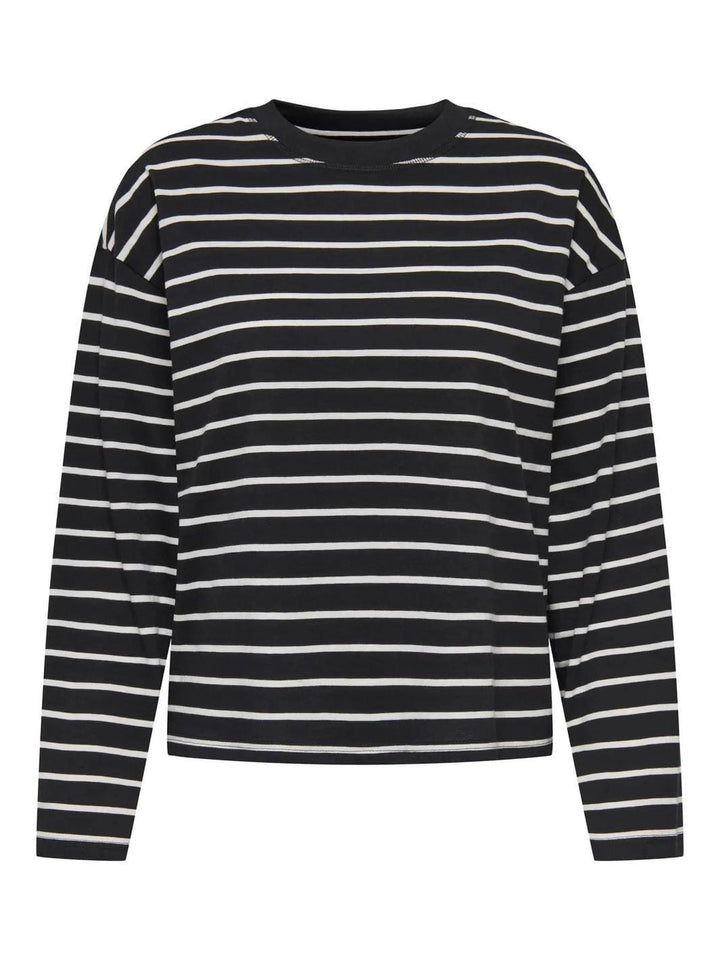 Only - Onlhappy L/S O-Neck Stripe Tee - 5110886 Black Cloud Dancer Lena Bluser 