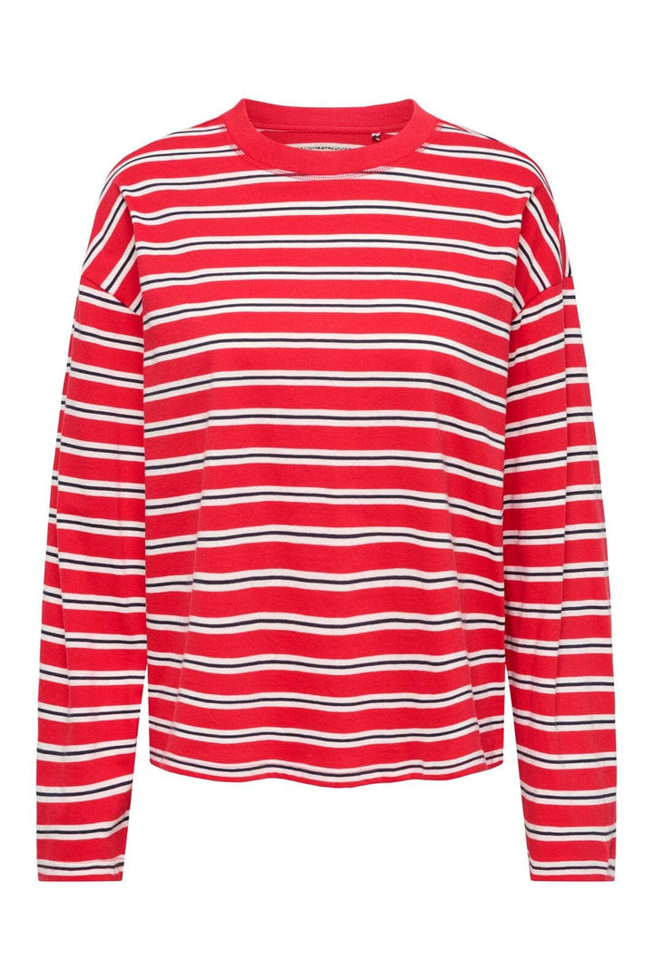 Only - Onlhappy L/S O-Neck Stripe Tee - 5201889 Lollipop Cloud Dancer + Night Sky Ina