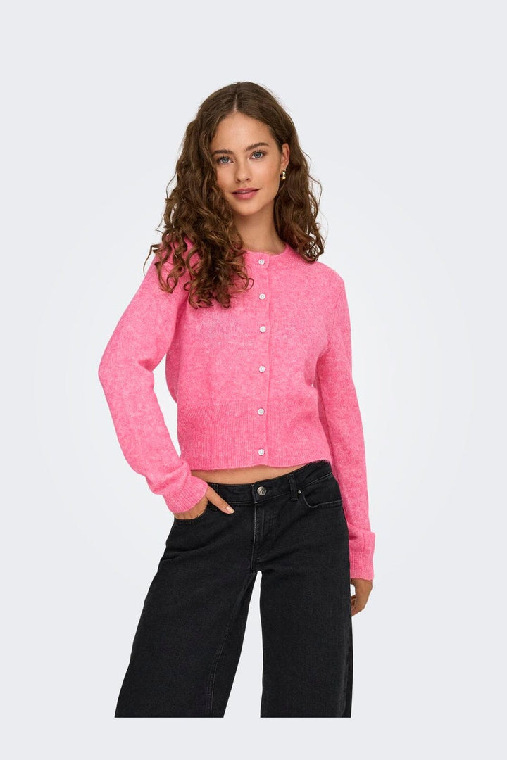 Only - Onlhavanna Ls Button Cardigan Knt - 4927894 Pink Lemonade Melange/Bling Button