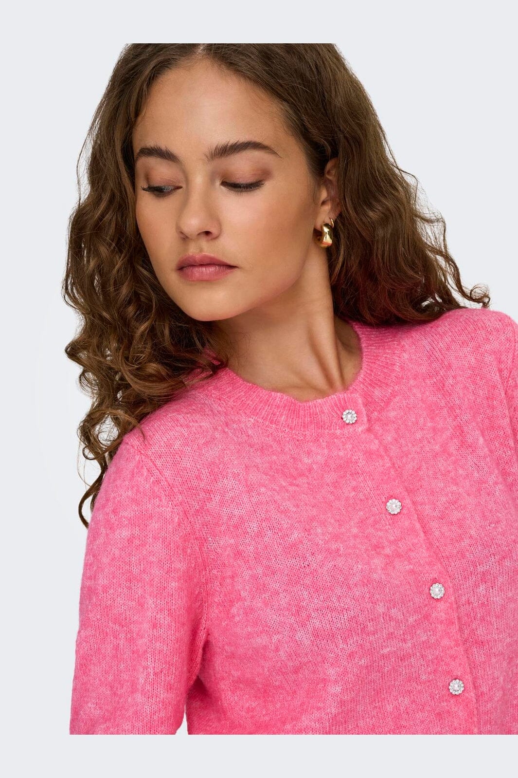 Only - Onlhavanna Ls Button Cardigan Knt - 4927894 Pink Lemonade Melange/Bling Button