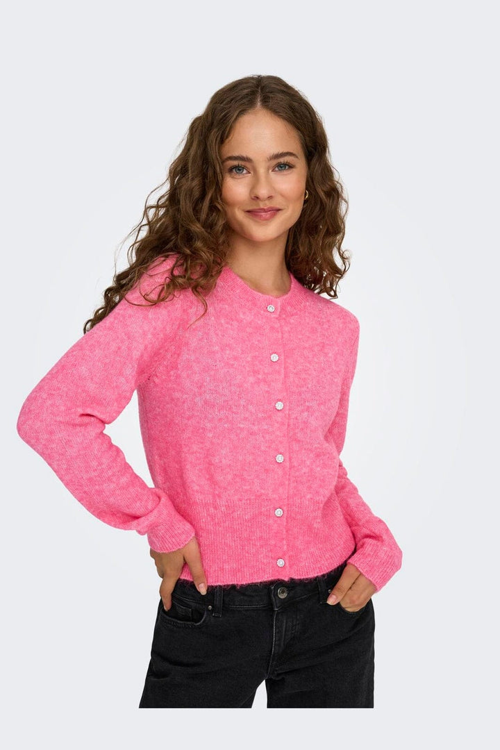 Only - Onlhavanna Ls Button Cardigan Knt - 4927894 Pink Lemonade Melange/Bling Button
